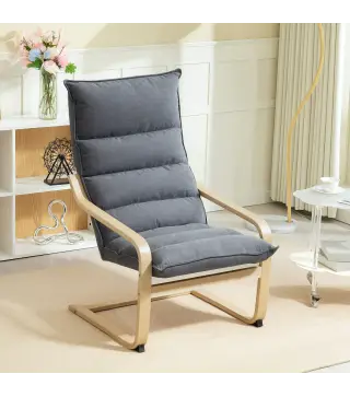 Sillón de Salón Moderno con Respaldo Alto Acolchado Patas de Madera y Tapizado en Terciopelo 67x83x105 cm Gris