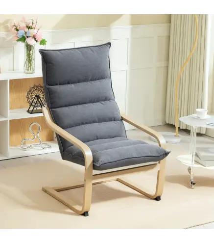 Sillón de Salón Moderno con Respaldo Alto Acolchado Patas de Madera y Tapizado en Terciopelo 67x83x105 cm Gris