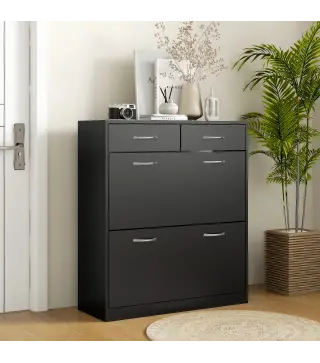 Mueble Zapatero Estrecho Armario de Zapatos con 2 Cajones Abatibles para 12 Pares de Zapatos 80x30x91,5 cm Negro