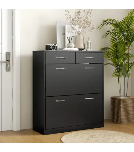 Mueble Zapatero Estrecho Armario de Zapatos con 2 Cajones Abatibles para 12 Pares de Zapatos 80x30x91,5 cm Negro