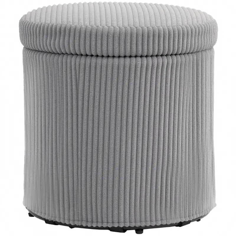 Puff con Almacenaje Redondo Tapizado en Pana con Estructura de Acero Estable y Acolchado Suave Ø40x41 cm Gris Claro
