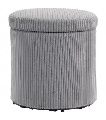 Puff con Almacenaje Redondo Tapizado en Pana con Estructura de Acero Estable y Acolchado Suave Ø40x41 cm Gris Claro