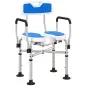 Silla de Ducha con Asiento Ranurado Altura Regulable Antideslizante Respaldo y Reposabrazos Carga 136 kg Azul