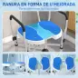 Silla de Ducha con Asiento Ranurado Altura Regulable Antideslizante Respaldo y Reposabrazos Carga 136 kg Azul
