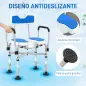 Silla de Ducha con Asiento Ranurado Altura Regulable Antideslizante Respaldo y Reposabrazos Carga 136 kg Azul