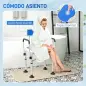 Silla de Ducha con Asiento Ranurado Altura Regulable Antideslizante Respaldo y Reposabrazos Carga 136 kg Azul