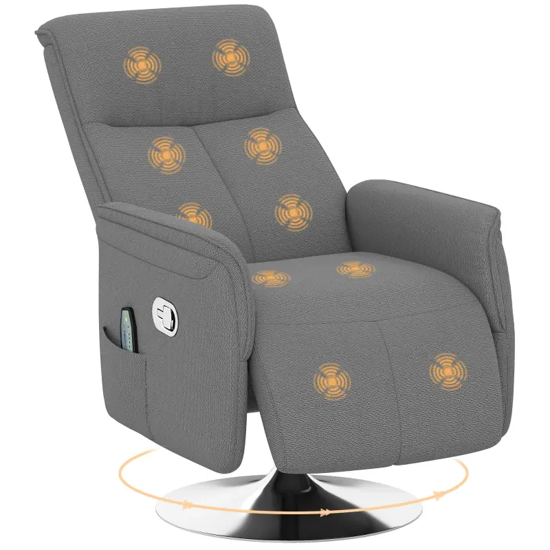 Sillón de Masaje Eléctrico con Reposapiés Sillón Relax Giratorio y Reclinable con Mando 68,5x77x117 cm Gris Sillón de Masaje Eléctrico con Reposapiés Sillón Relax Giratorio y Reclinable con Mando 68,5x77x117 cm Gris