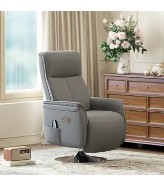 Sillón de Masaje Eléctrico con Reposapiés Sillón Relax Giratorio y Reclinable con Mando 68,5x77x117 cm Gris