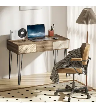 Escritorio Boho-Chic con Cajones Patas Horquilla y Encimera Espaciosa para Oficina Dormitorio Tocador 105x50x75cm Madera