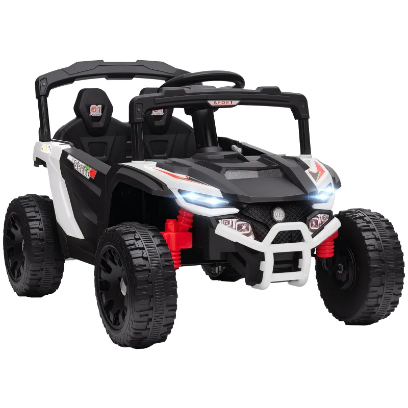 Coche Eléctrico para Niños 12V con 2 Motores Control Remoto 2,4G Suspensión Trasera Faros Música Blanco Coche Eléctrico para Niños 12V con 2 Motores Control Remoto 2,4G Suspensión Trasera Faros Música Blanco