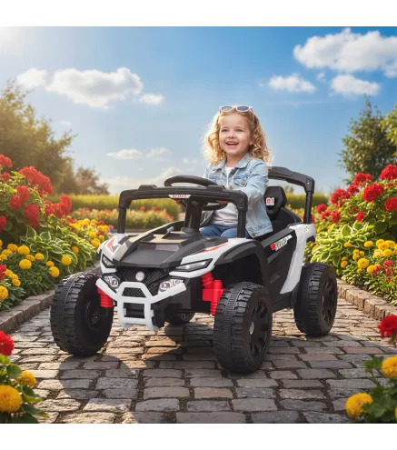 Coche Eléctrico para Niños 12V con 2 Motores Control Remoto 2,4G Suspensión Trasera Faros Música Blanco