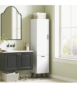 Armario Alto para Baño con Puertas y Estantes Cesto para Ropa Sucia en Espacios Reducidos 35x31,5x144 cm Blanco