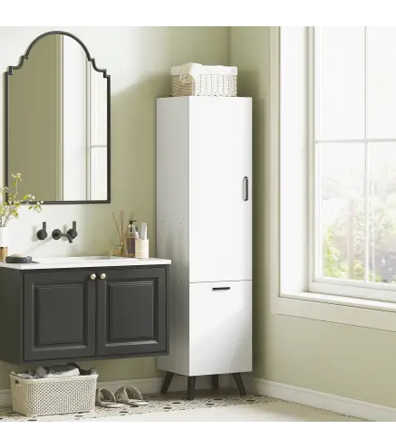 Armario Alto para Baño con Puertas y Estantes Cesto para Ropa Sucia en Espacios Reducidos 35x31,5x144 cm Blanco