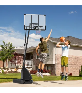 Canasta de Baloncesto para Exterior Ajustable de 150-305 cm con Ruedas Base Rellenable y Sistema de Retorno Negro