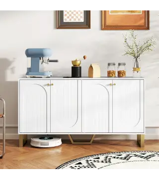 Aparador con 4 Puertas Arqueadas Estantes Ajustables y Patas Doradas 140,8x35x77,5 cm Blanco