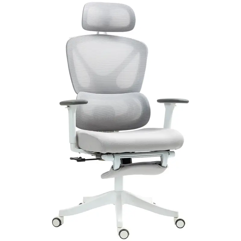 Silla de Escritorio de Malla Reclinable con Reposacabezas Giratoria Soporte Lumbar Reposapiés y Altura Regulable Gris