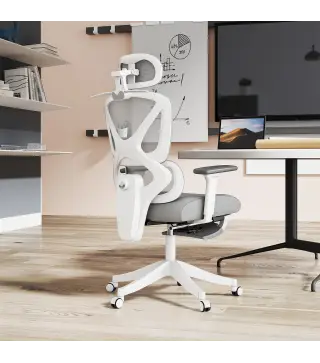 Silla de Escritorio de Malla Reclinable con Reposacabezas Giratoria Soporte Lumbar Reposapiés y Altura Regulable Gris