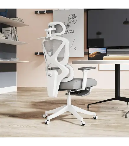 Silla de Escritorio de Malla Reclinable con Reposacabezas Giratoria Soporte Lumbar Reposapiés y Altura Regulable Gris