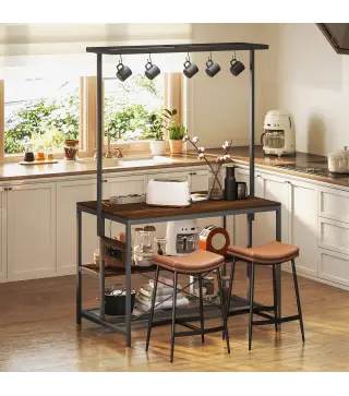 Estantería de Cocina con Puertos USB Tomas de Corriente y Almacenaje con Baldas Ganchos y Encimera Amplia 116x70x182 cm