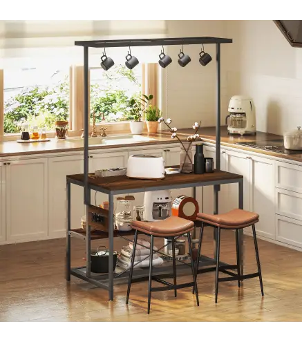 Estantería de Cocina con Puertos USB Tomas de Corriente y Almacenaje con Baldas Ganchos y Encimera Amplia 116x70x182 cm