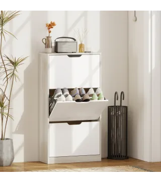 Zapatero Estrecho 3 Puertas Abatibles Zapatero Entrada Recibidor para 18 Pares Zapatos 62,5x26x117,5 cm Roble y Blanco