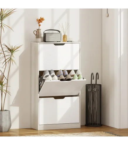 Zapatero Estrecho 3 Puertas Abatibles Zapatero Entrada Recibidor para 18 Pares Zapatos 62,5x26x117,5 cm Roble y Blanco