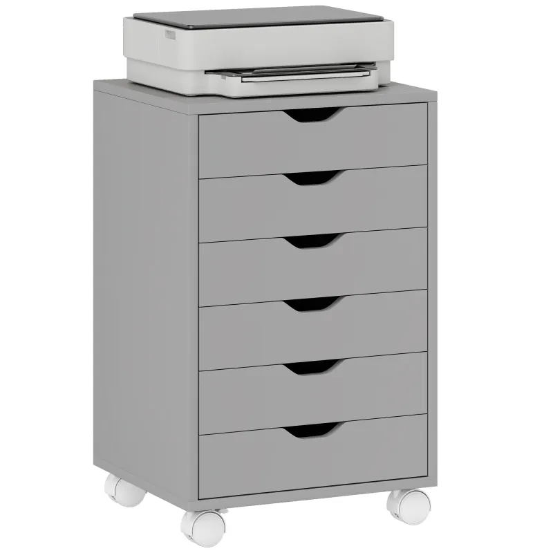 Cajonera Escritorio Archivador Móvil con 6 Cajones Ruedas Guías Deslizantes Silenciosas para Oficina Casa Gris