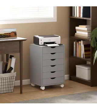 Cajonera Escritorio Archivador Móvil con 6 Cajones Ruedas Guías Deslizantes Silenciosas para Oficina Casa Gris