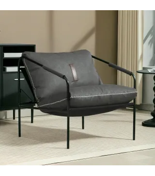 Butaca de Salón Moderna Sillón de Lectura Tapizado en Cuero Sintético Fundas de Cojines Extraíbles Gris Carbón