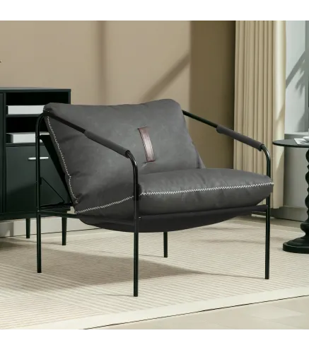 Butaca de Salón Moderna Sillón de Lectura Tapizado en Cuero Sintético Fundas de Cojines Extraíbles Gris Carbón