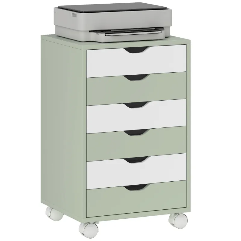 Cajonera Escritorio Archivador Móvil con 6 Cajones Ruedas Guías Deslizantes Silenciosas para Oficina Casa Verde