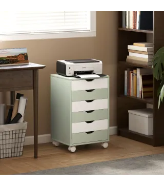 Cajonera Escritorio Archivador Móvil con 6 Cajones Ruedas Guías Deslizantes Silenciosas para Oficina Casa Verde