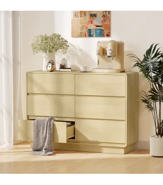 Cómoda con 6 Cajones Bordes Redondeados para Salón Cocina Entrada Oficina 120x38x86 cm Natural