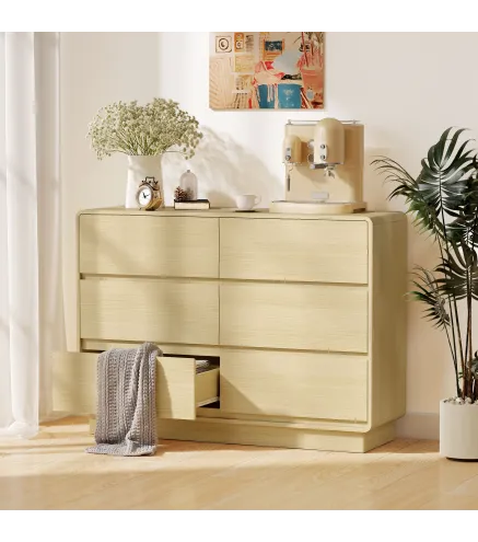 Aparador con 6 Cajones Bordes Redondeados para Salón Cocina Entrada Oficina 120x38x86 cm Natural