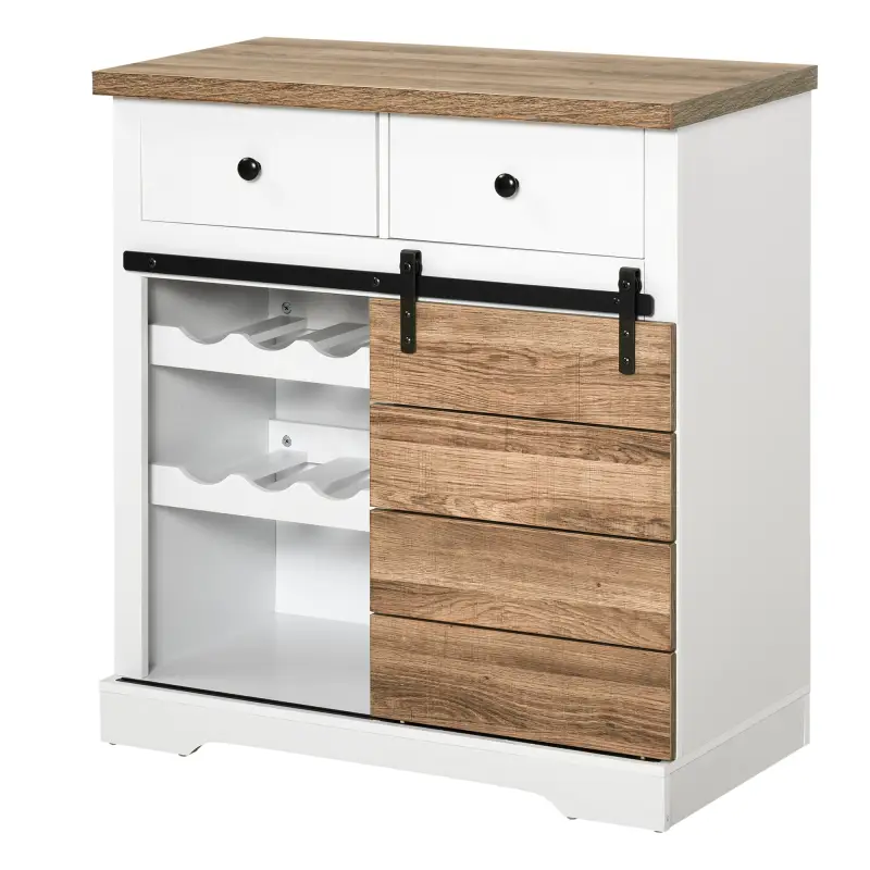 Mueble de Cocina con Puerta Corredera de Granero Botellero Cajones y Estantes para Comedor Salón 80x39x86 cm Blanco