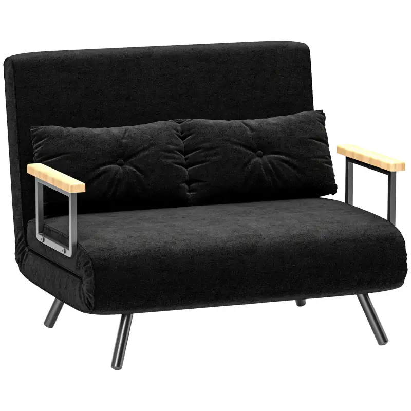 Sofá Cama Convertible 4 en 1 Sillón Cama 2 Plazas Plegable Respaldo Ajustable de 5 Niveles Almohadas 102x73x81cm Negro