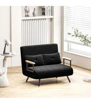 Sofá Cama Convertible 4 en 1 Sillón Cama 2 Plazas Plegable Respaldo Ajustable de 5 Niveles Almohadas 102x73x81cm Negro