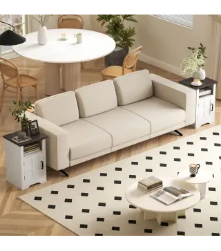 Mesitas de Noche Rústicas Mesas Auxiliares con Puerta Estilo Granero y Estante 40x35x60 cm Blanco y Marrón