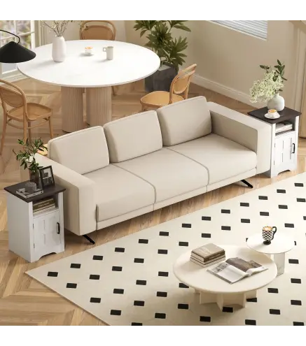 Mesitas de Noche Rústicas Mesas Auxiliares con Puerta Estilo Granero y Estante 40x35x60 cm Blanco y Marrón