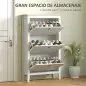 Zapatero Estrecho con 3 Compartimentos y Tiradores de Cuero PU para Pasillos y Recibidores 80x24x131 cm Blanco y Madera