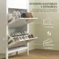 Zapatero Estrecho con 3 Compartimentos y Tiradores de Cuero PU para Pasillos y Recibidores 80x24x131 cm Blanco y Madera