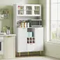 Alacena de Cocina Moderna con Armarios Cajón Botellero y Puertas de Vidrio y Estantes Ajustables 100x40x180 cm Blanco Alacena de Cocina Moderna con Armarios Cajón Botellero y Puertas de Vidrio y Estantes Ajustables 100x40x180 cm Blanco