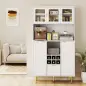 Alacena de Cocina Moderna con Armarios Cajón Botellero y Puertas de Vidrio y Estantes Ajustables 100x40x180 cm Blanco Alacena de Cocina Moderna con Armarios Cajón Botellero y Puertas de Vidrio y Estantes Ajustables 100x40x180 cm Blanco
