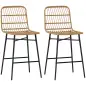 Conjunto de 2 Taburetes Altos de Cocina Taburetes de Bar con Respaldo y Asiento de Ratán para Bar Cocina Comedor Marrón