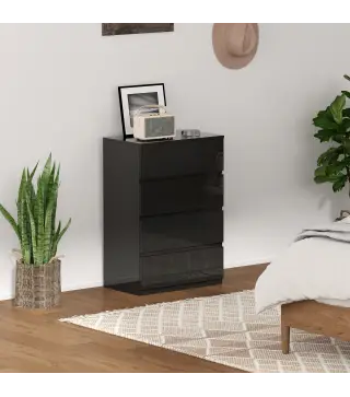 Cómoda con 4 Cajones Cajonera de Estilo Moderno para Dormitorio Entrada Salón 55x34x80 cm Negro