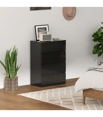 Cómoda con 4 Cajones Cajonera de Estilo Moderno para Dormitorio Entrada Salón 55x34x80 cm Negro