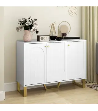 Aparador con 3 Puertas Arqueadas Estantes Ajustables y Patas Doradas 106,5x35x77,5 cm Blanco