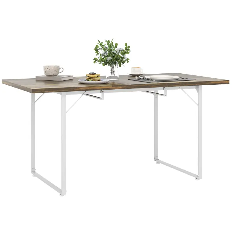 Mesa de Comedor Extensible de 120-160 cm Diseño Rústico con Tablero de Madera Vintage y Patas Metálicas en U Marrón