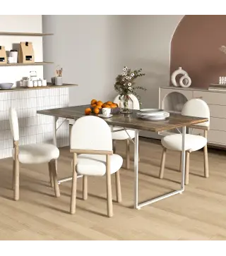 Mesa de Comedor Extensible de 120-160 cm Diseño Rústico con Tablero de Madera Vintage y Patas Metálicas en U Marrón