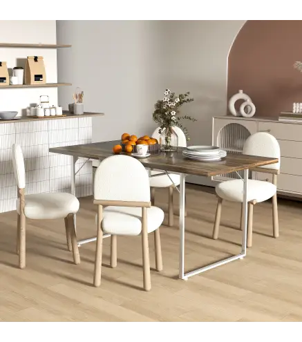 Mesa de Comedor Extensible de 120-160 cm Diseño Rústico con Tablero de Madera Vintage y Patas Metálicas en U Marrón